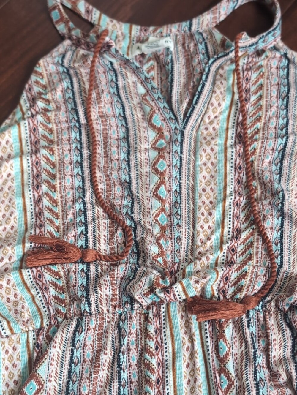 Artisan Ny Striped Maxi Dress in White, Brown & Teal - Picture 2 of 6